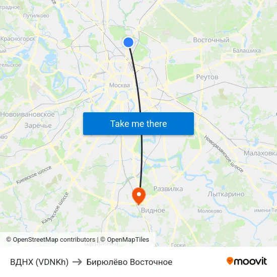 ВДНХ (VDNKh) to Бирюлёво Восточное map
