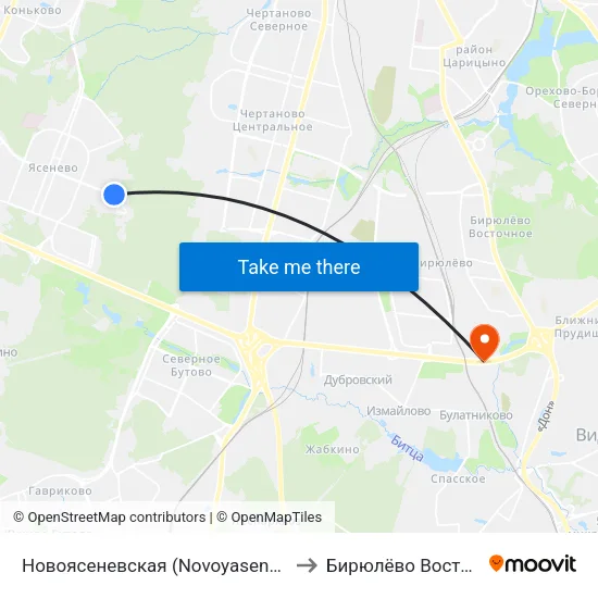 Новоясеневская (Novoyasenevskaya) to Бирюлёво Восточное map