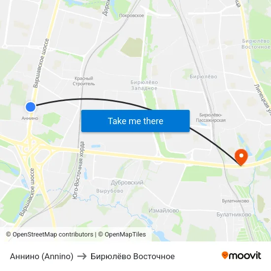 Аннино (Annino) to Бирюлёво Восточное map