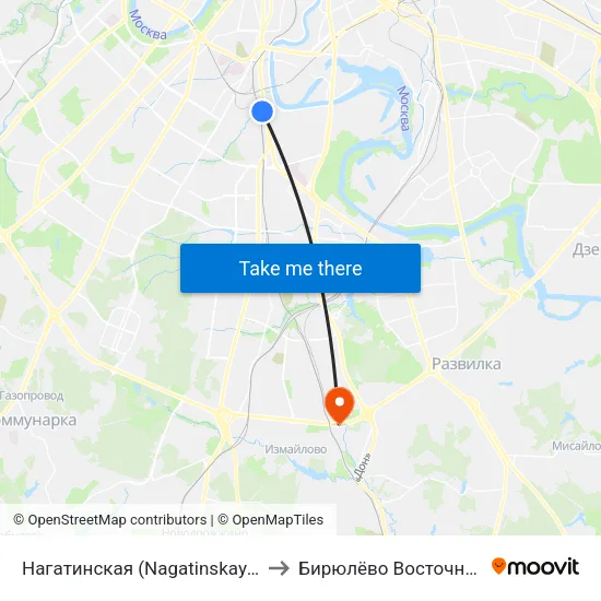 Нагатинская (Nagatinskaya) to Бирюлёво Восточное map