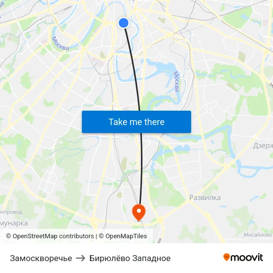 Замоскворечье to Бирюлёво Западное map