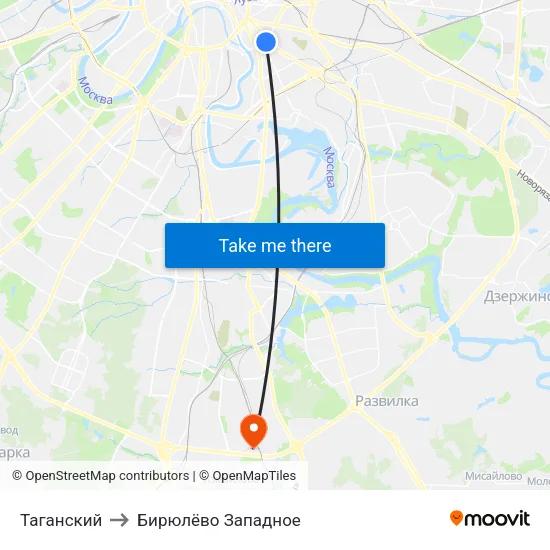 Таганский to Бирюлёво Западное map