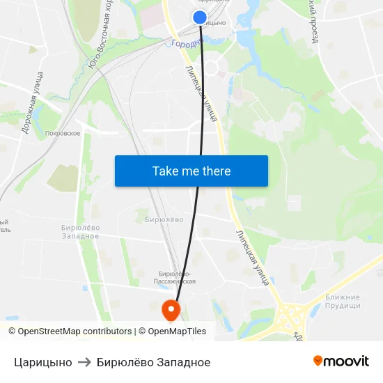 Царицыно to Бирюлёво Западное map