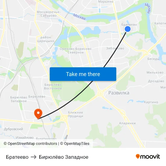 Братеево to Бирюлёво Западное map
