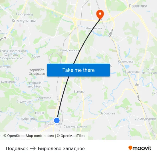 Подольск to Бирюлёво Западное map