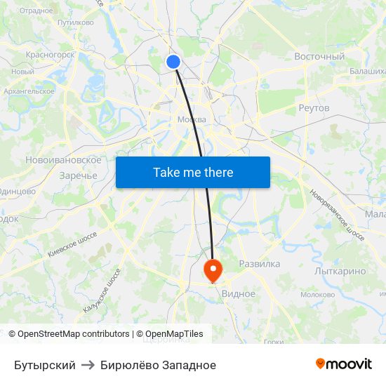 Бутырский to Бирюлёво Западное map