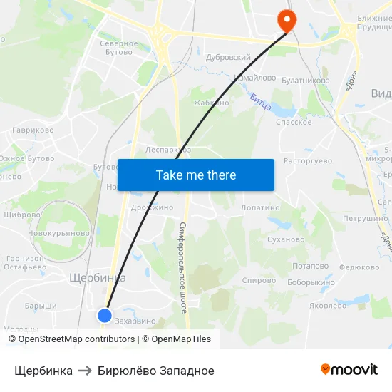 Щербинка to Бирюлёво Западное map