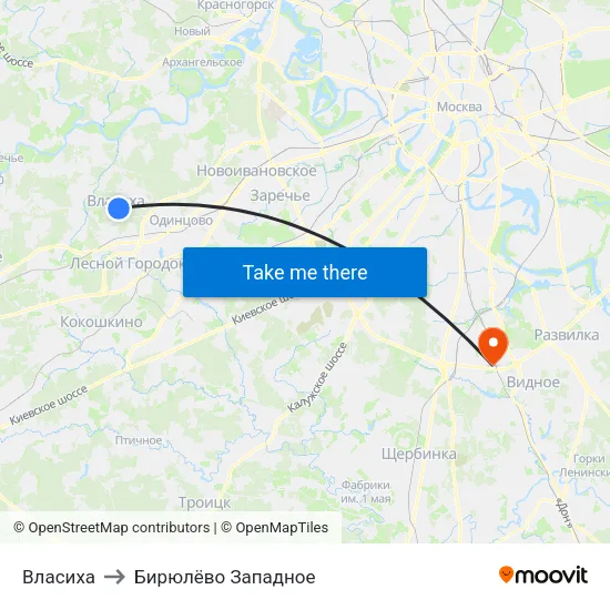 Власиха to Бирюлёво Западное map