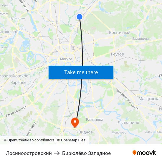 Лосиноостровский to Бирюлёво Западное map