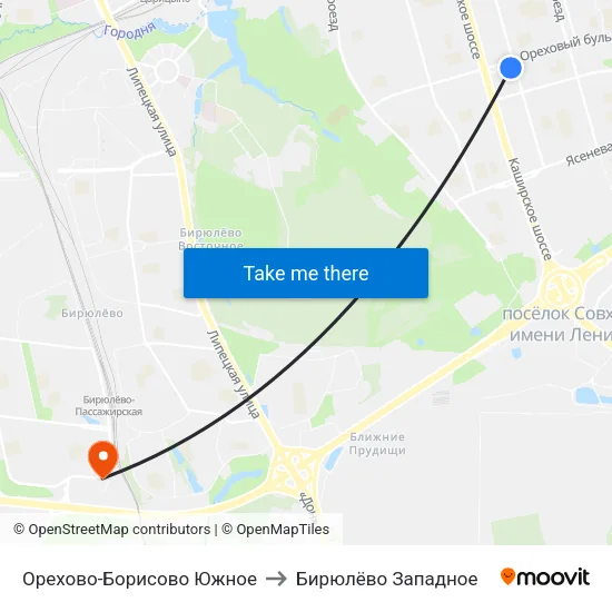Орехово-Борисово Южное to Бирюлёво Западное map