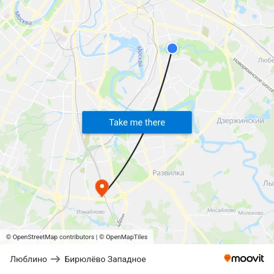 Люблино to Бирюлёво Западное map