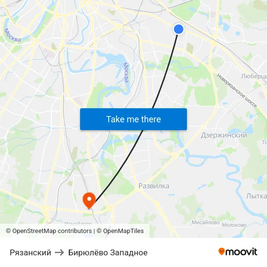 Рязанский to Бирюлёво Западное map