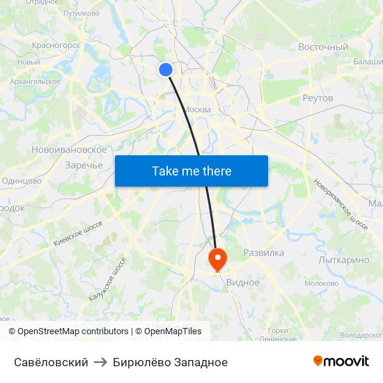 Савёловский to Бирюлёво Западное map