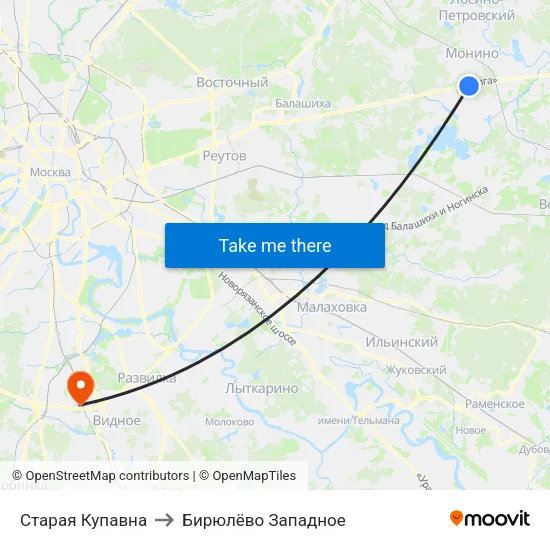 Старая Купавна to Бирюлёво Западное map