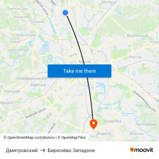 Дмитровский to Бирюлёво Западное map