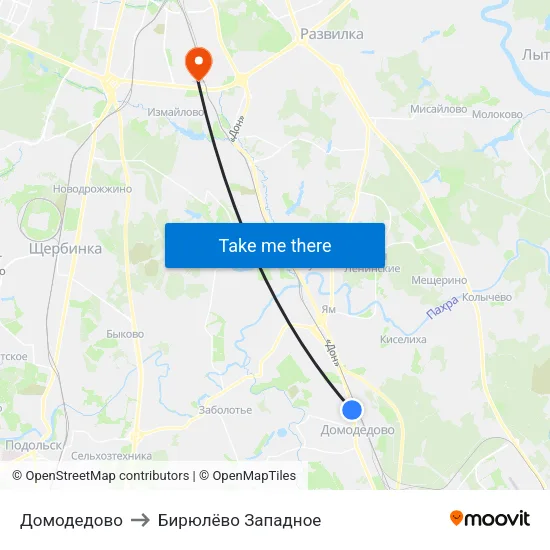 Домодедово to Бирюлёво Западное map