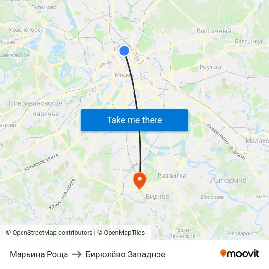 Марьина Роща to Бирюлёво Западное map