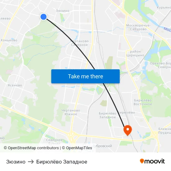 Зюзино to Бирюлёво Западное map