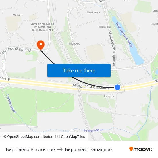Бирюлёво Восточное to Бирюлёво Западное map