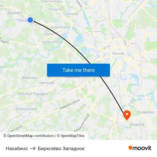 Нахабино to Бирюлёво Западное map
