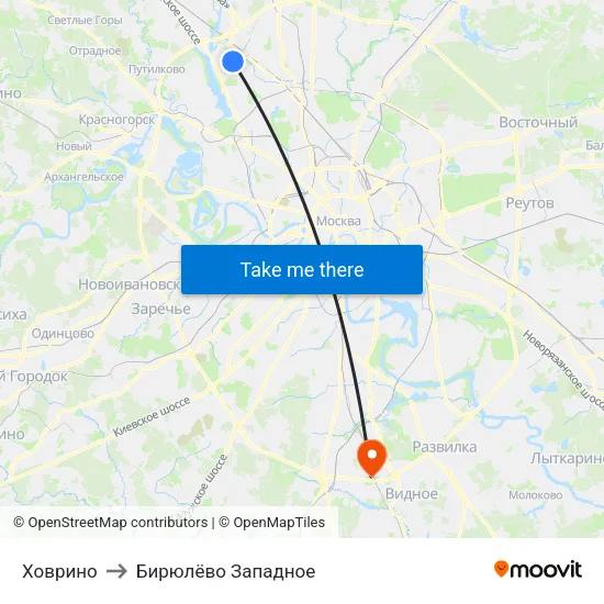 Ховрино to Бирюлёво Западное map