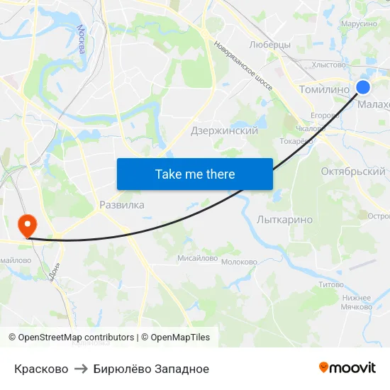 Красково to Бирюлёво Западное map