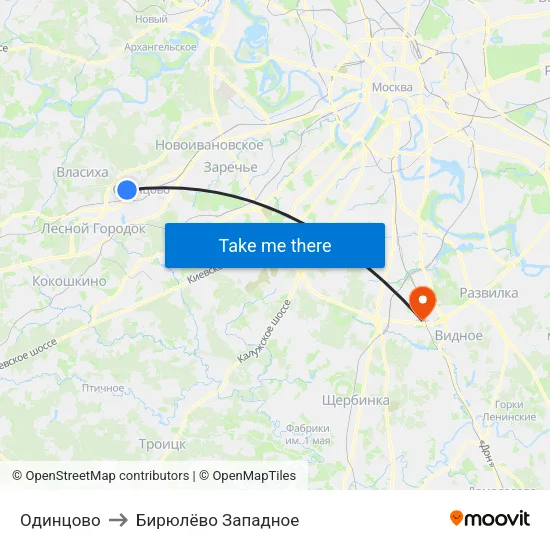 Одинцово to Бирюлёво Западное map