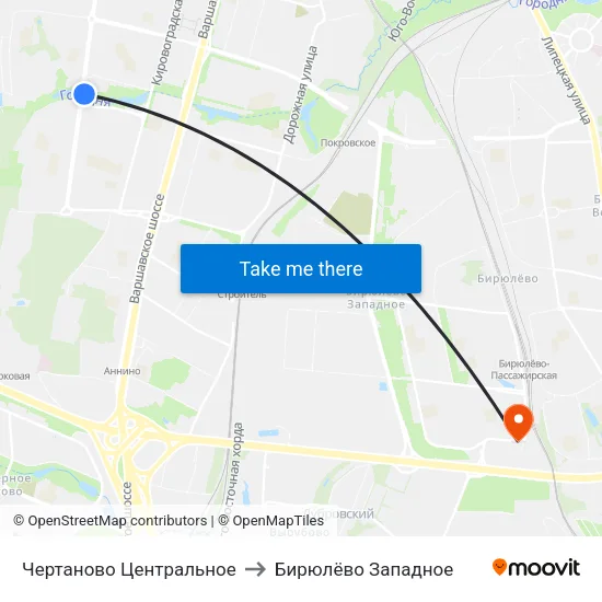 Чертаново Центральное to Бирюлёво Западное map