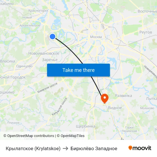 Крылатское (Krylatskoe) to Бирюлёво Западное map