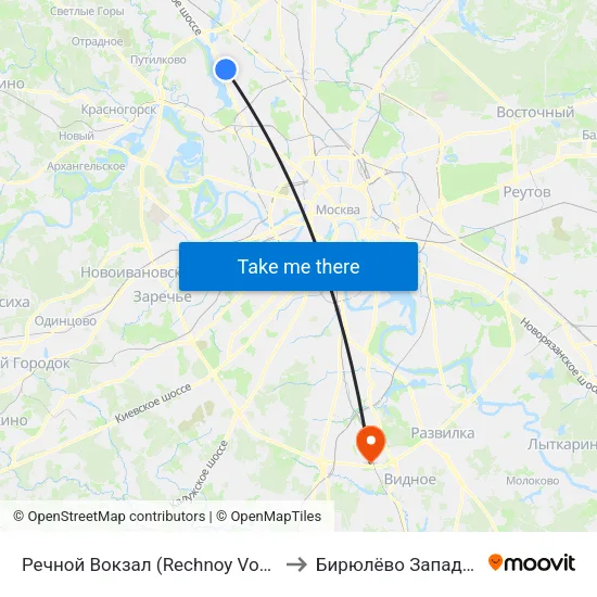 Речной Вокзал (Rechnoy Vokzal) to Бирюлёво Западное map