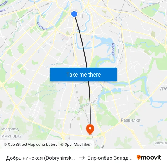 Добрынинская (Dobryninskaya) to Бирюлёво Западное map