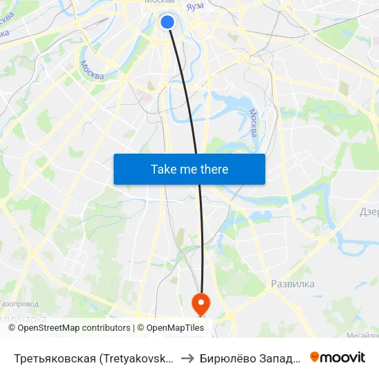 Третьяковская (Tretyakovskaya) to Бирюлёво Западное map