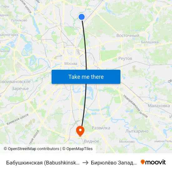 Бабушкинская (Babushkinskaya) to Бирюлёво Западное map