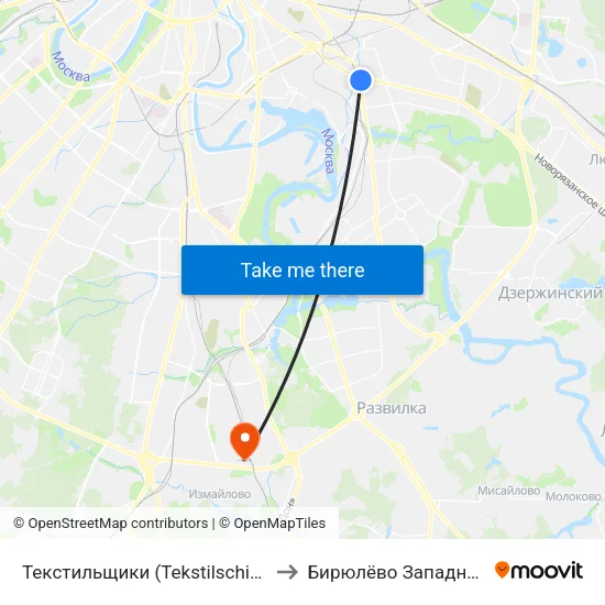 Текстильщики (Tekstilschiki) to Бирюлёво Западное map
