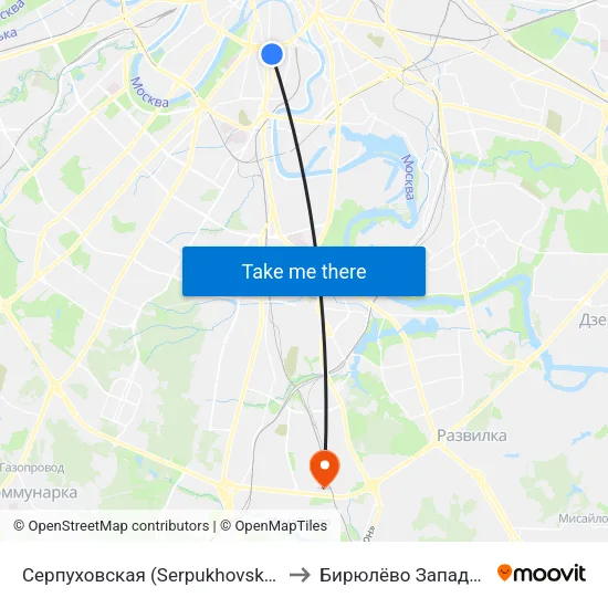 Серпуховская (Serpukhovskaya) to Бирюлёво Западное map