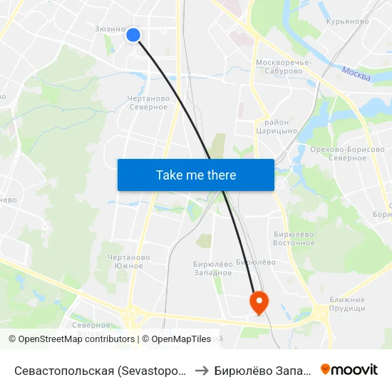 Севастопольская (Sevastopolskaya) to Бирюлёво Западное map