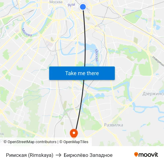 Римская (Rimskaya) to Бирюлёво Западное map