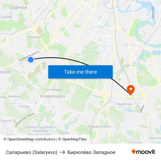 Саларьево (Salaryevo) to Бирюлёво Западное map