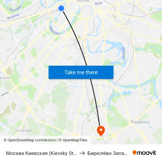 Москва Киевская (Kievsky Station) to Бирюлёво Западное map