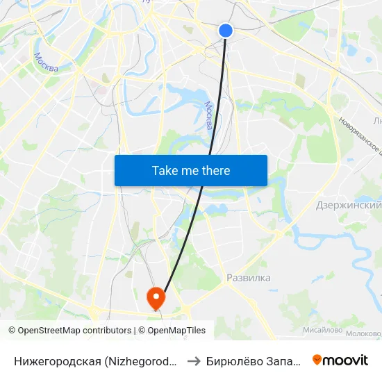 Нижегородская (Nizhegorodskaya) to Бирюлёво Западное map