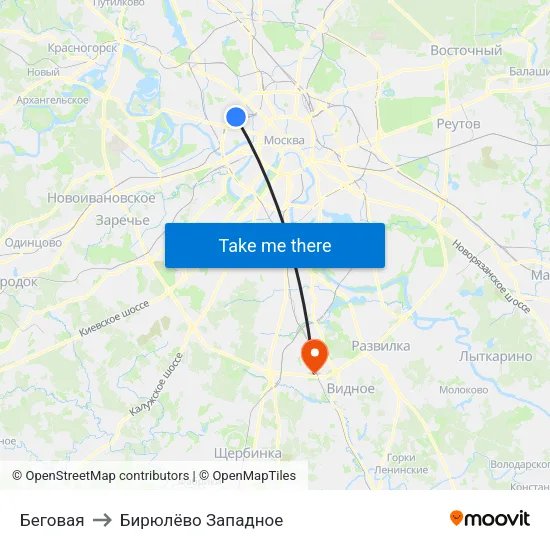 Беговая to Бирюлёво Западное map