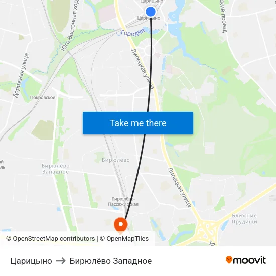 Царицыно to Бирюлёво Западное map