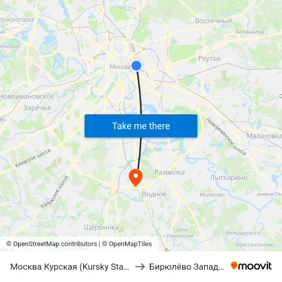 Москва Курская (Kursky Station) to Бирюлёво Западное map