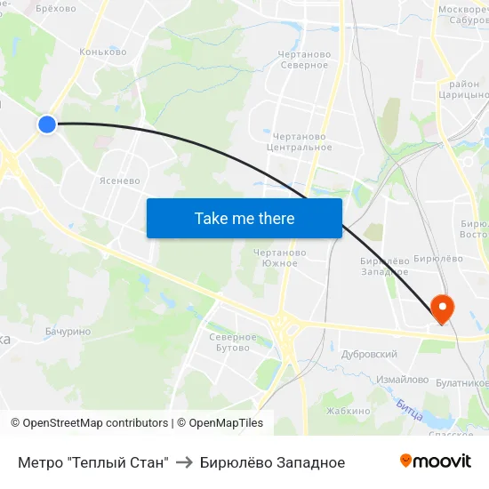 Метро "Теплый Стан" to Бирюлёво Западное map