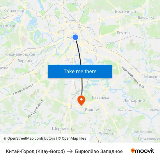Китай-Город (Kitay-Gorod) to Бирюлёво Западное map