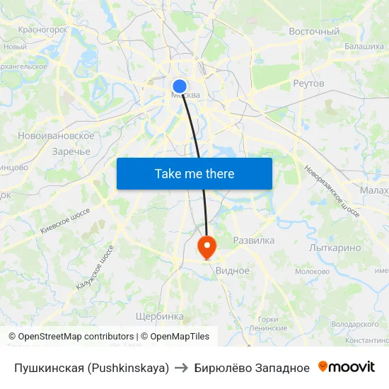 Пушкинская (Pushkinskaya) to Бирюлёво Западное map