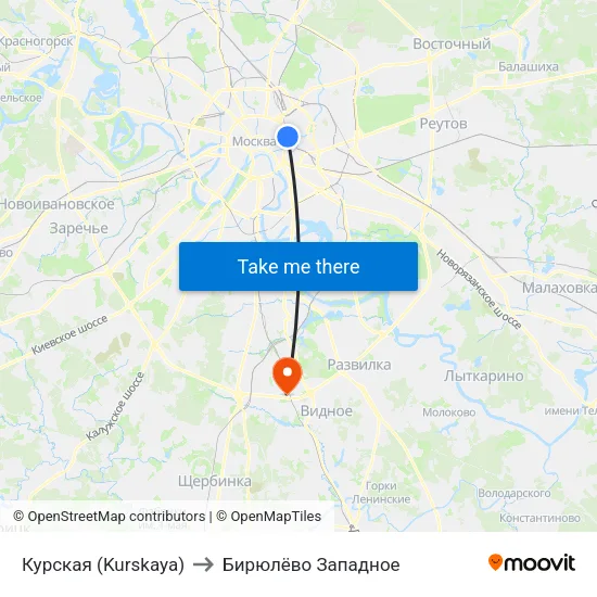 Курская (Kurskaya) to Бирюлёво Западное map