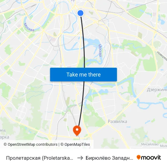 Пролетарская (Proletarskaya) to Бирюлёво Западное map