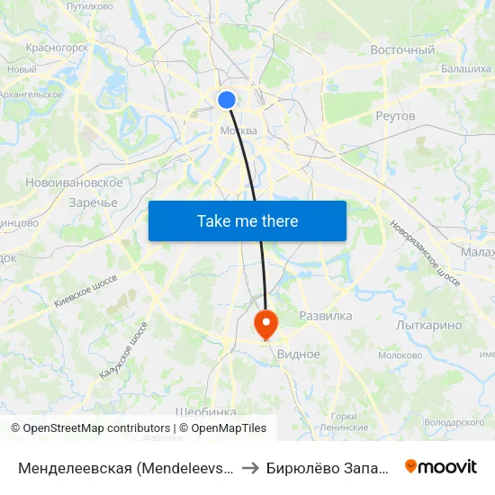 Менделеевская (Mendeleevskaya) to Бирюлёво Западное map