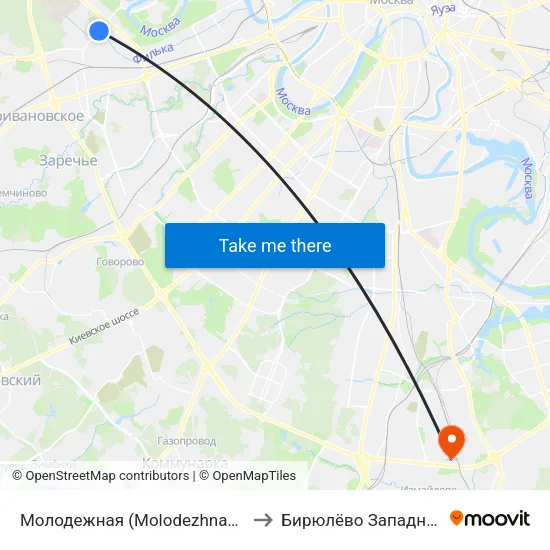 Молодежная (Molodezhnaya) to Бирюлёво Западное map